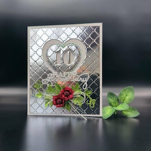 Biglietto di auguri per il 10° anniversario, biglietto di auguri per matrimonio in piombo 3D, 10 anni di famiglia, biglietto di matrimonio in piombo fatto a mano in confezione regalo, 10 anni insieme