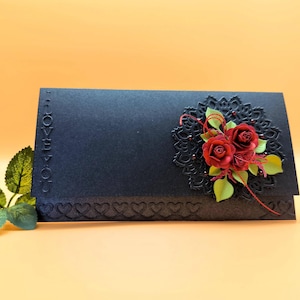 Busta regalo in contanti per San Valentino, busta nera per soldi, regalo in contanti per lei, biglietto di San Valentino in scatola decorata, sacchetto regalo con rose rosse
