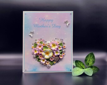 Mother's Day Card, Handmade Mother's Day Card, 3D Heart of Flowers, Luxury Mother's Day Card,With Love On Mother's Day,Card in Decorated Box