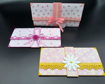 Handmade set of 3 money envelopes,Money wallets,Money gift envelopes set,Envelopes for vouchers,Colorful money envelopes with ribbon