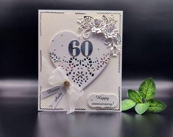 Biglietto d'auguri fatto a mano per il 60° anniversario, personalizzato, nozze di diamante, confezione regalo