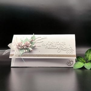 Handgemaakte geldenvelop bruiloft, geldportemonnee met kartonnen rozen, cadeaukaarthouder, geldenvelop in geschenkdoos, geldcadeau voor pasgetrouwden