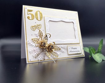 Partecipazione di nozze d'oro fatta a mano con foto, 50° anniversario personalizzato, Partecipazione di nozze d'oro 3D in confezione regalo, Buon matrimonio d'oro, 50 anni insieme