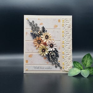 Carte faite main de luxe, Carte d'anniversaire, Carte de voeux 3D, Carte de voeux crème, Carte de voeux avec gerberas en papier, Carte-cadeau, Carte pour maman
