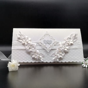 Handgefertigter Hochzeitsumschlag, Luxus Umschlag für Hochzeitsgeld, Umschlag für Gutschein, Umschlag für Hochzeitsgeschenk, Weißer Umschlag in Geschenkbox