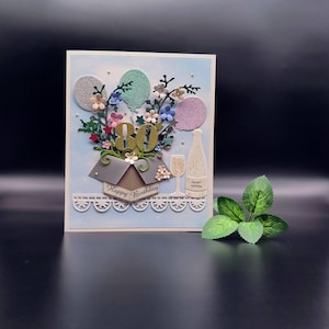 Handgemachte Geburtstagskarte zum 80.Geburtstag, 3D alles Gute zum Geburtstag, Grußkarte, 80.Geburtstagskarte für Mutter, für ihren 80.Geburtstag