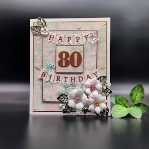 Handgemachte Karte zum 80.Geburtstag, 3D Karte für Frau, Happy 80.Geburtstag, Glückwunschkarte, Karte zum 80.Geburtstag der Mutter, für ihren 80.Geburtstag