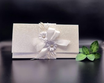 Enveloppe de mariage faite main élégante, enveloppe pour de l'argent, enveloppe de mariage pour fleurs en papier, cadeau de mariage en espèces, enveloppe de mariage dans une boîte cadeau