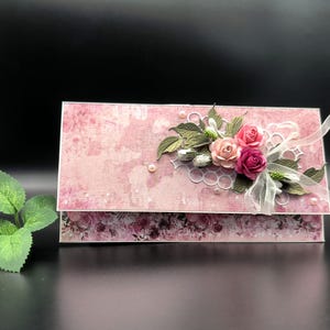 Sobre para dinero hecho a mano, monedero con flores, tarjetero, sobre para cupones, sobre para dinero en caja de regalo, sobre para dinero decorado.