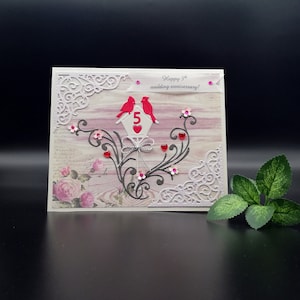 Carte de voeux d'anniversaire de 5 ans, Carte de voeux 3D pour mariage en bois, Famille de 5 ans, Carte faite main dans une boîte cadeau, 5 ans ensemble