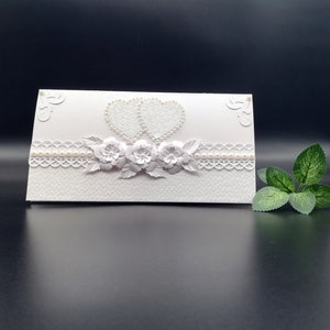 Handmade wedding envelope/Elegant envelope for wedding money/Envelope for voucher/Envelope decorated with pearl beads/Envelope in a box image 1