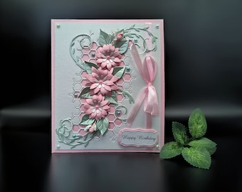 Luxus 3D handgemachte Karte mit Papierblumen, Grußkarte in Box, Grußkarte in Box, Grußkarte in Box, Geburtstagskarte, Jubiläumskarte, personalisierte Karte.