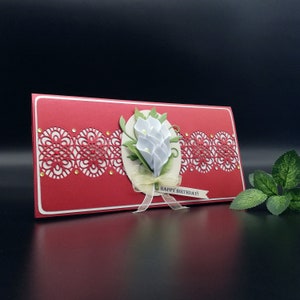 Handmade money bag with a bouquet of calla lilies,money wallet,gift card holder,voucher envelope,birthday gift envelope,gift envelope in box