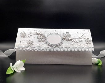 Luxury Wedding Money Envelope: Handmade Silver Lace Gift Card Holder