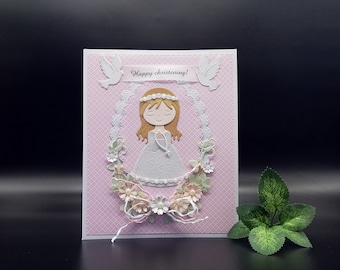 Handmade,personalized christening card,girl christening greeting card,communion card, christening money card, holy christening card in a box