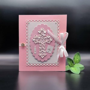 Biglietto di battesimo fatto a mano, biglietto della prima comunione, biglietto 3D in una scatola, biglietto religioso in rosa, biglietto di battesimo personalizzato, biglietto di cresima, buono regalo in contanti