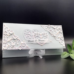 Sobre de dinero para bodas en azul claro, sobre de regalo hecho a mano, sobre de regalo para bodas, tarjeta de dinero para bodas en caja de regalo, sobre de boda azul claro