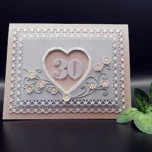 Handmade pearl wedding card, 30 years together, 3D greeting card for 30th anniversary, Anniversary greeting for mom and dad,Card in gift box