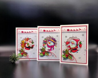 Set di biglietti di Natale, Tre mini biglietti di Natale, Mini biglietti di auguri di Natale, Set di biglietti di auguri di Natale, Set di biglietti di auguri di Natale