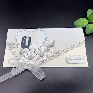 Handgemachter 3D Hochzeitsumschlag, Geldgeschenk Hochzeitsumschlag mit Blumen, Hochzeitsgeschenkumschlag in Geschenkbox, Geldgeschenk für Brautpaare
