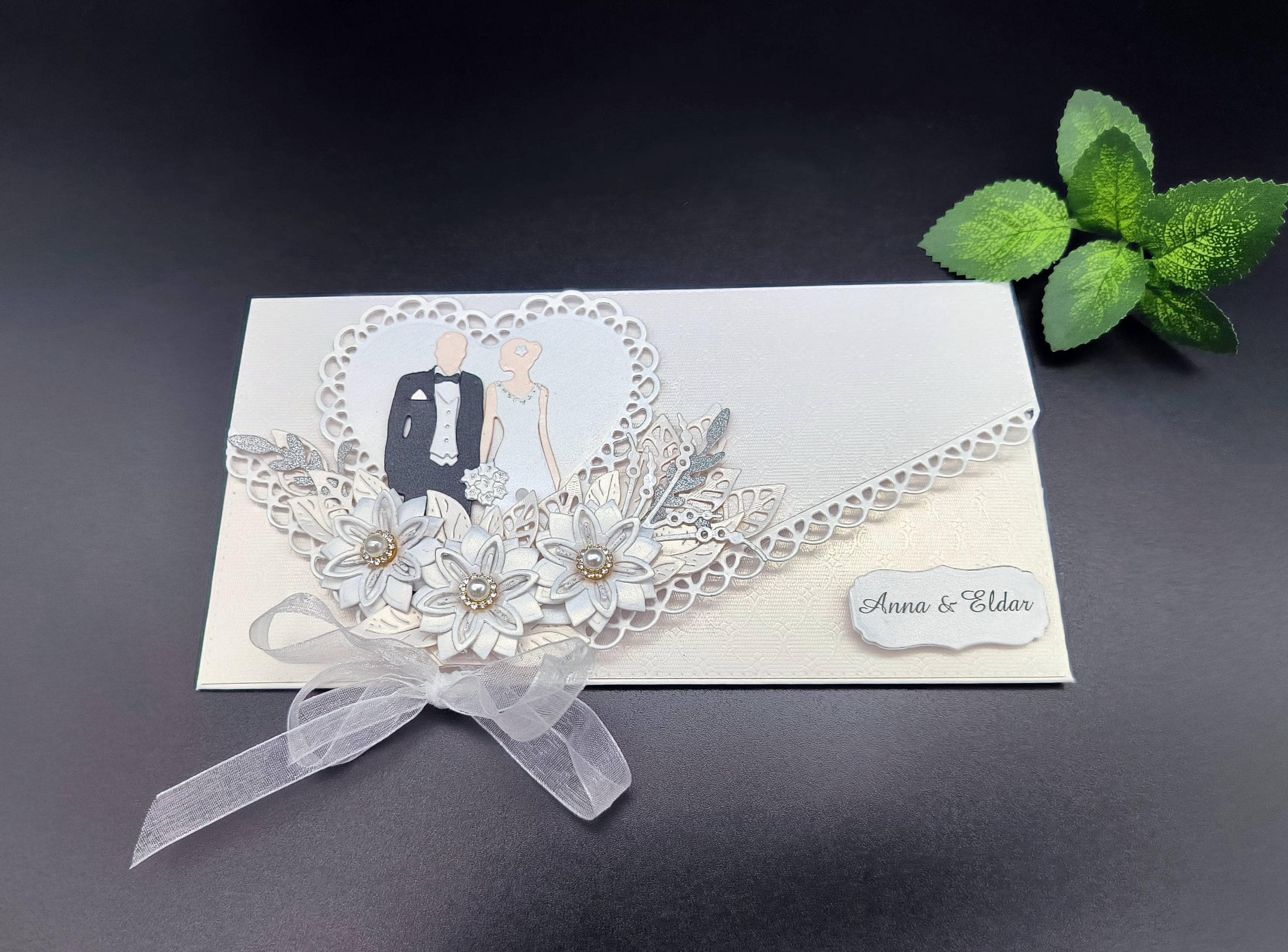 Personalized Handmade 3D wedding envelope, with flowers, in gift box, Cash gift for newlyweds