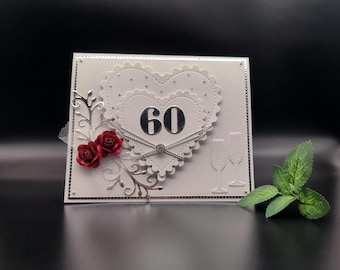 Biglietto d'auguri fatto a mano per il 60° anniversario - Scatola regalo per nozze di diamante