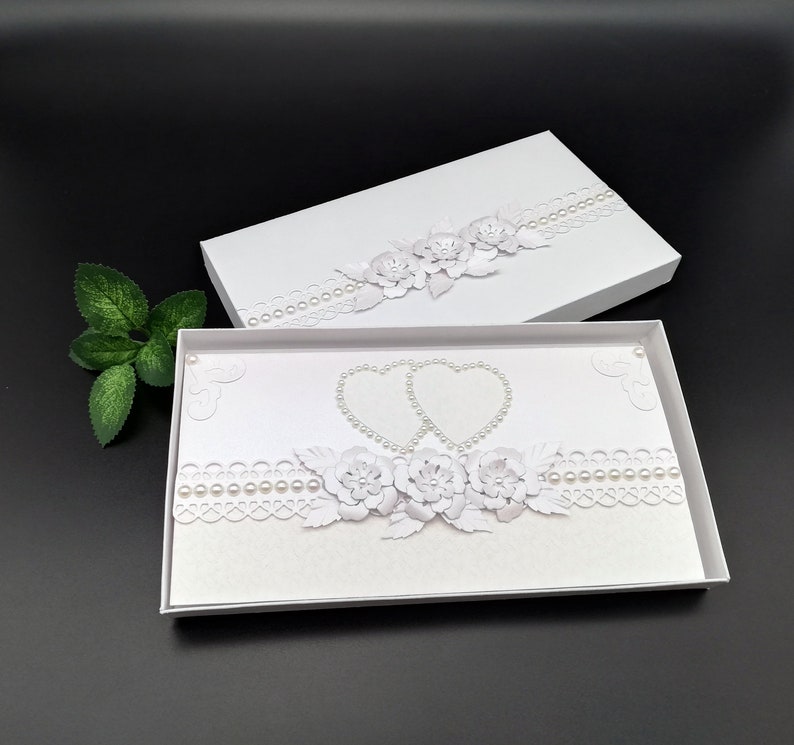 Handmade wedding envelope/Elegant envelope for wedding money/Envelope for voucher/Envelope decorated with pearl beads/Envelope in a box image 6