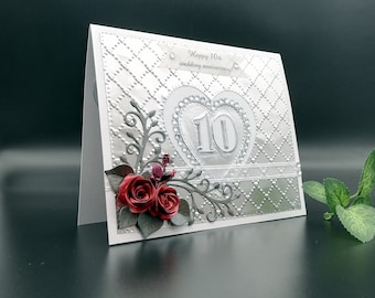 10 Years Anniversary Greeting Card,3D Lead Wedding Greeting Card,10 Years Family, Handmade  lead wedding Card in Gift Box ,10 Years Together