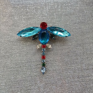 Dragonfly Retro Brooch. Rhinestone. From Czechoslovakia. Made in 90&#39;s