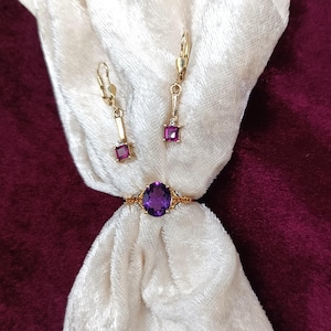 Antique jewelry set, gilded silver ring with earrings, rhinestone crystals and CZ, made in 1940&#39;s in Czechoslovakia