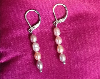 Pearl Earrings, Natural River Pearl, Stainless steel