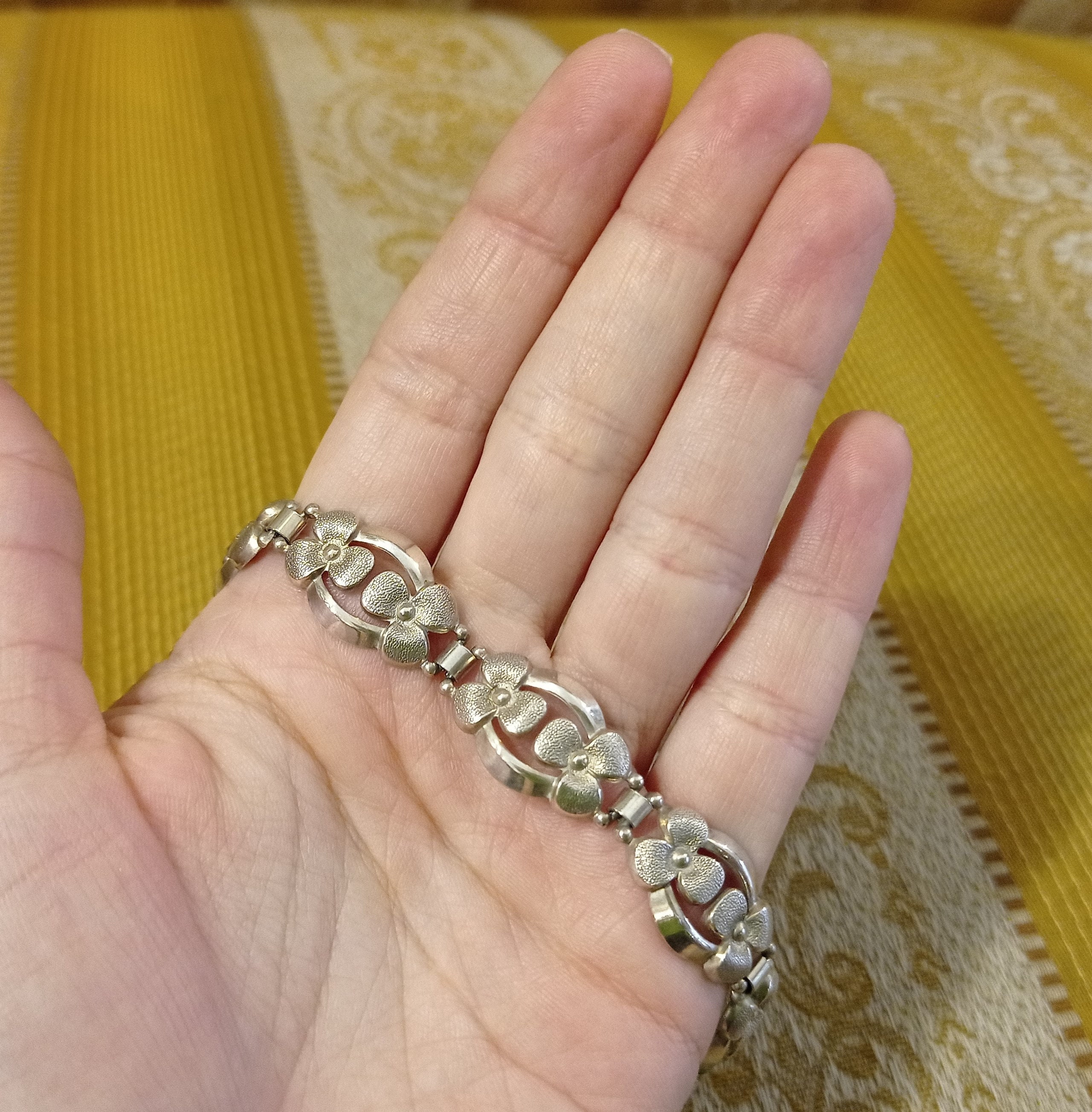 Bracelet En Argent Massif 925 Et Ambre Style Art Nouveau - Occasion Bon état, Bijou Vintage