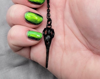 Goth Black Raven Skull Charm Necklace