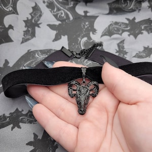 Black Goth Satanic Baphomet Ram Velvet Ribbon Choker