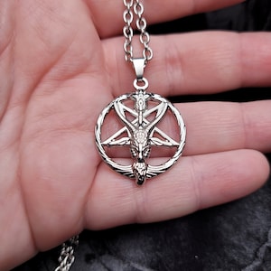 Stainless Steel Goth Satanic Pagan Baphomet Pendant Necklace on a Stainless Bail and Chain