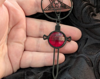 Black Stainless Steel Goth Gamer Sword Resin Cabochon Bezel Necklaces