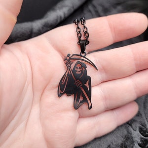 Black Goth Grim Reaper Death Necklace