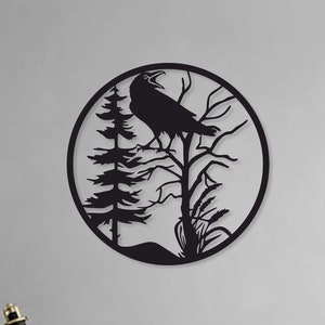 Crow on the tree Metal Wall Art, Crow Metal Wall Decor, Living Room Wall Decor, Above Bed Decor, Artwork for Walls, Gift for man