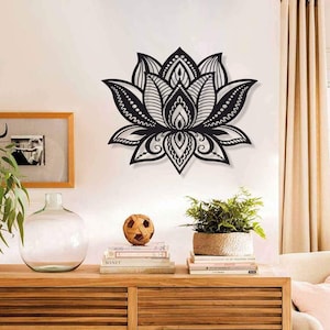 Mandala Lotus Metal Wall Art, Lotus Flower Metal Wall Art, Yoga Wall Decor, Above Bed Decor, Artwork for Walls, Modern Wall Decor