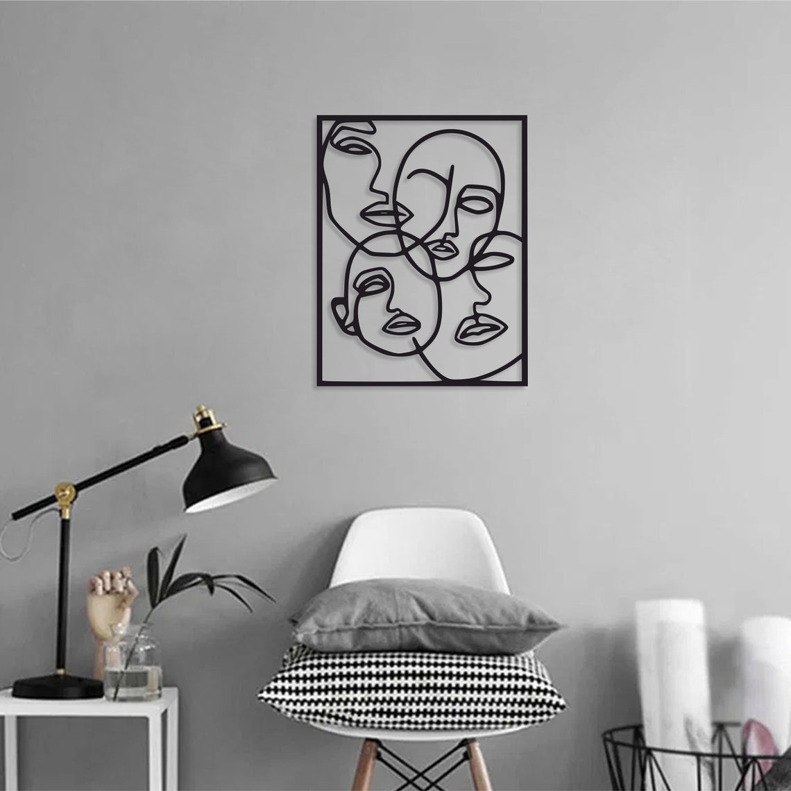 Faces Line Art Metal Wall Decor Faces Metal Wall Art Line Etsy