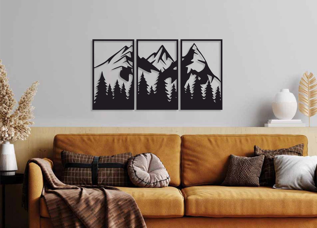 Mountain Metal Wall Decor, Set of 3 Wall Art, Metal Wall Art, Living ...