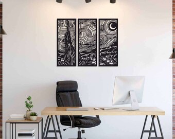 Van Gogh Starry Night Metal Wall Art, Van Gogh Metal Wall Art, Living Room Wall Decor, Above Bed Decor, Artwork for Walls, Art Wall Decor