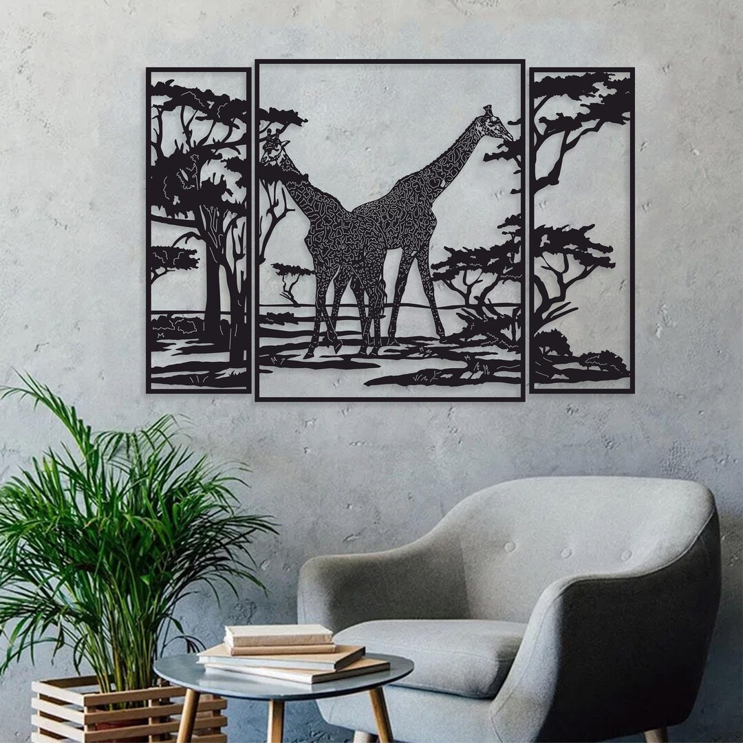 Giraffes Wall Decor, Set of 3 Wall Art, Metal Wall Art, Living Room