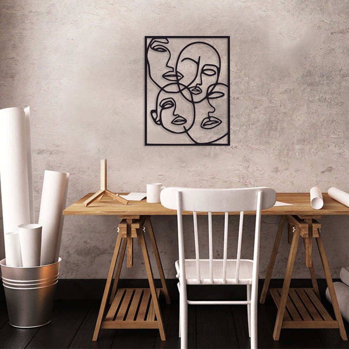 Faces Line Art Metal Wall Decor Faces Metal Wall Art Line Etsy