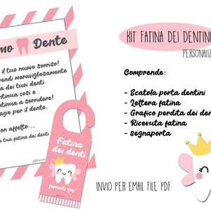 Kit Fatina dei dentini Digitale - PDF personalizzato, porta dentini, lettera fatina, grafico perdita dei denti, ricevuta fatina, segnaporta