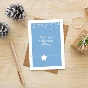Biglietto auguri nascita - personalizzabile - stelle e cuori - bambino e bambina - biglietto con busta per bambini