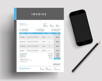 Plantillas de factura de Microsoft Word: tamaños de papel A4 y carta de EE. UU. Archivos editables e imprimibles. Formularios comerciales fáciles de editar.