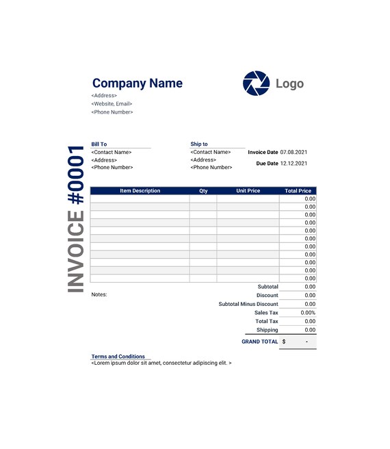 invoice template editable in excel printable file business etsy