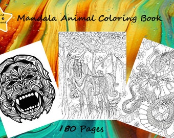 180 Amazing Mandala Animal Kleurboek Pagina's - Digitale Download