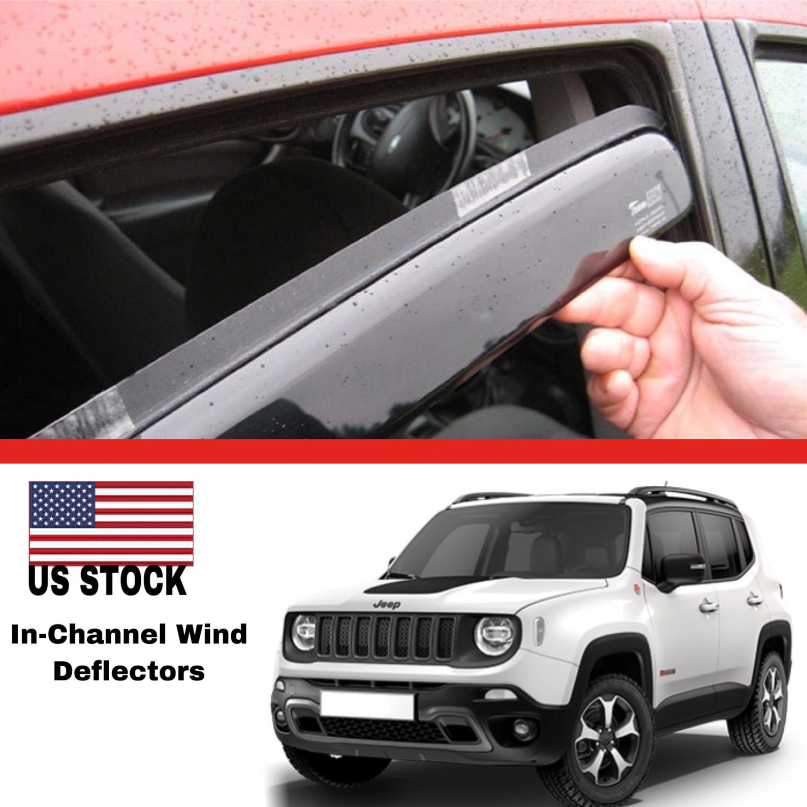 In CHANNEL Wind DEFLECTORS Rain Guards for JEEP Renegade 20142020 4pc